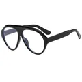 Fashionable oversized black pilot sunglasses with thick frame and clear lens detail - Black Frame Clear Lenses