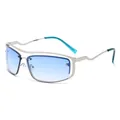 Lunettes de soleil carrées en métal argenté avec verres dégradés bleus et branches ondulées - Monture Argent Verre Dégradé Bleu