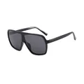 Classic oversized black square frame sunglasses with seamless one-piece dark tinted lenses - Black Frame Grey Lens
