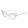 Montures de lunettes de soleil œil-de-chat argentées avec perles blanches élégantes pour femme - Monture Argent Mercure Blanc Progressif