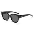 Fashionable square frame sunglasses with black frames and silver metallic side accents - Black Frame Black Grey Lens