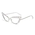 Lunettes œil de chat monture argentée avec détails de perles blanches élégantes - Monture Argentée Verres Transparents
