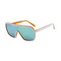 Lunettes de soleil oversize avec monture blanche, branches orange et verres verts miroir - Monture Orange Blanc / Verres Miroir Verts
