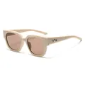 Retro cream square oversized sunglasses for women with silver metal temple accents - Beige Frame Champagne Lenses