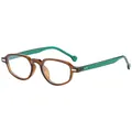 Retro cat-eye sunglasses with dark brown frame and vibrant green translucent temples - Clear Tea Frame Anti-blue Light
