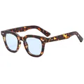 Klassieke vierkante schildpad zonnebril met lichtblauwe glazen en metalen klinknagels - Tortoiseshell Frame Blauwe Lenzen