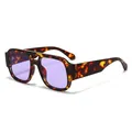Retro tortoise double-bridge square sunglasses with purple lenses for men and women - Demi Frame Purple Lens