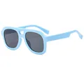 Fashionable double-bridge aviator sunglasses with light blue frames and gray lenses - Blue Frame Grey Lens