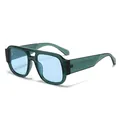 Retro oversized square sunglasses with dark green frames and light blue tinted lenses - Blue Frame / Blue Lens