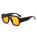 Retro double-bridge pilot sunglasses with thick black frames and orange lenses - Black Frame Orange Yellow Lens
