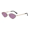 Chic polygonal gold metal sunglasses with purple lenses shown from a 45-degree angle - Gold Frame Purple Lens
