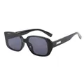 Retro oversized black square sunglasses with UV protection and silver metal temples - Black Frame Grey Lens