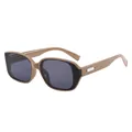 Retro curved khaki frame sunglasses with dark grey lenses and silver metal temple detail - Light Coffee Frame Gray Lens
