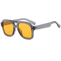 Double-bridge aviator sunglasses with translucent grey frames and yellow lenses - Transparent Grey Frame Orange Lens