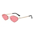 Lunettes de soleil polygonales roses avec monture dorée et embouts de branches noirs - Monture Dorée Verres Roses