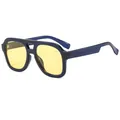 Fashionable double-bridge pilot sunglasses with deep blue frames and yellow lenses - Transparent Blue Frame Yellow Lens