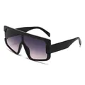 Modische Oversize-Monoglas-Sonnenbrille mit schwarzem Rahmen und lila Verlaufsgläsern - Schwarzer Rahmen Doppelgrau