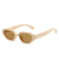 Lunettes de soleil ovales rétro crème avec verres bruns et rivets argentés - Beige / Verres thé