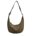 Minimalistische kaki bruine nylon hobo tas met verstelbare riem en witte stiksels - Groen