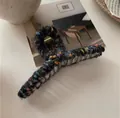Grote haarklem van zwarte tweed stof met kleurrijke textuur voor dik haar styling - Zwart