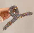 Grey bouclé yarn plush hair claw clip with colorful mixed fibers for women - Coffee