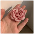 Pink satin rose hair claw clip with elegant 3D layered petals for a French vintage look - Large Rose Style / Pink