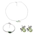 Dettaglio del set di gioielli in cristallo con gemme verdi a goccia d'acqua in argento - Verde