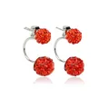 Orecchini Shamballa a doppia sfera di cristallo rosso con base argento lucido - Rosso