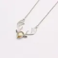 Fashion crystal reindeer pendant necklace with champagne teardrop stone for women - Silver + Champagne