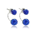 Orecchini a perno con doppia sfera di cristallo blu e montatura a C in argento con strass - Blu scuro