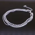 Sparkling multi-layer silver anklet with rhinestone claws and adjustable round beads - Silver