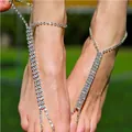 Eleganter silberner Strass-Fußkettchen mit Zehenring-Design für Strandhochzeiten - Silber