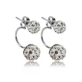 Orecchini Shamballa in argento con doppia sfera e pavé di cristalli luminosi - Bianco