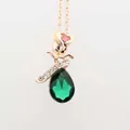 Collier en or rose avec cristal goutte vert et détail de pendentif fleur rose - Or Vert