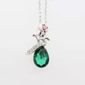 Elegante collana con rosa argentata, grande cristallo a goccia verde e diamante rosa - Argento Verde