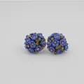 Boucles d'oreilles boules florales à la mode avec fleurs en céramique rose et bleu clair et or - Bleu