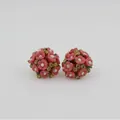 Boucles d'oreilles fleurs stéréoscopiques avec fleurs en céramique rose et strass - Rouge
