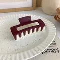 Large square matte hair claw clip in elegant burgundy and cream beige two-tone design - Wine Red + White