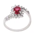 Bague bypass élégante en argent avec pierre précieuse rouge ovale et zircons pour femme - US 5 / Rouge