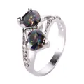 Bague en argent S925 avec double pierre de topaze mystique en cœur et zircons brillants - US 6 / Coloré