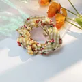 Yellow gingham scrunchie with red cherry print for women in French vintage style - Yellow