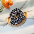 Cute black and white gingham scrunchie with red cherry pattern for girl hair styling - Black