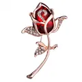 Broche de oro rosa con flor de cristal rojo y hojas con diamantes brillantes - Rojo