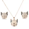 Parure bijoux bouledogue français émaillé avec collier et boucles d'oreilles rose - Bouledogue