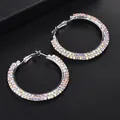 Boucles d'oreilles créoles argentées avec double rangée de cristaux AB brillants - Arc-en-ciel AB