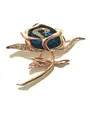 Broche de flor rosa dorada con piedra preciosa de cristal azul oscuro en el centro - Azul
