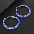 Boucles d'oreilles créoles argentées avec deux rangées de strass bleus brillants - Bleu saphir