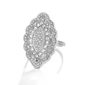 Close-up of silver-tone marquise-shaped ring with pavé-set crystals and rhinestones - US 6 / White