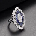 Art Deco marquise ring with blue sapphire zircon and pavé crystals in silver setting - US 6 / Marquise Dark Blue Gemstone Style / Blue