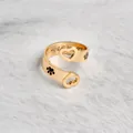 Adjustable golden ring with hollow hearts and black paw prints for women - Gold